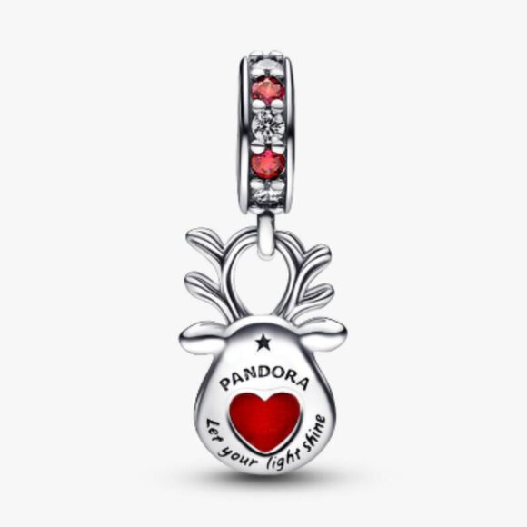Pandora Red Nose Reindeer Murano Dangle Charm - Picture 2 of 7